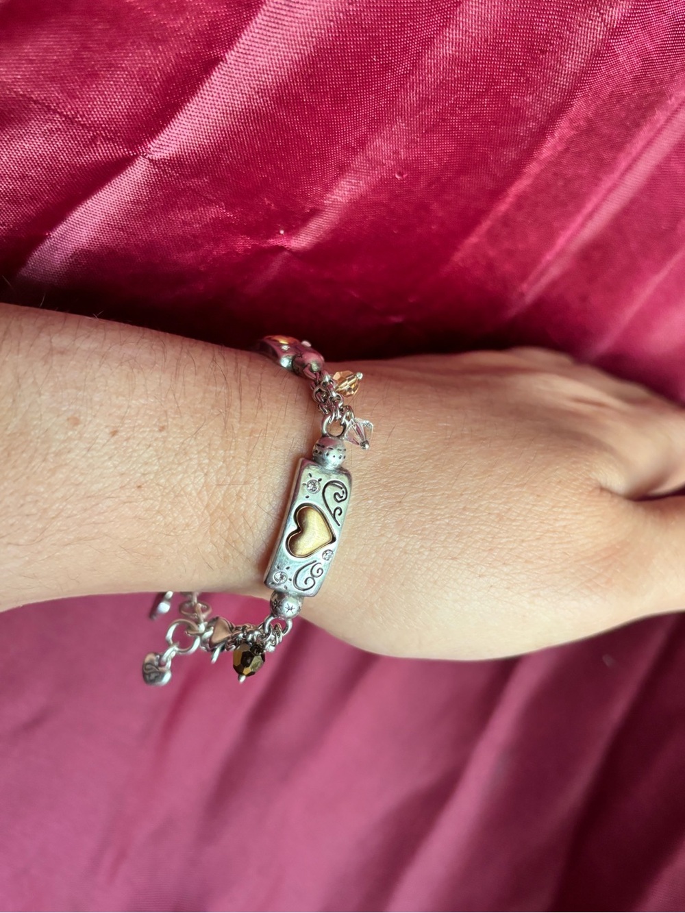 Brighton Two-Tone Heart Accent Bracelet Charm in Silver and Gold